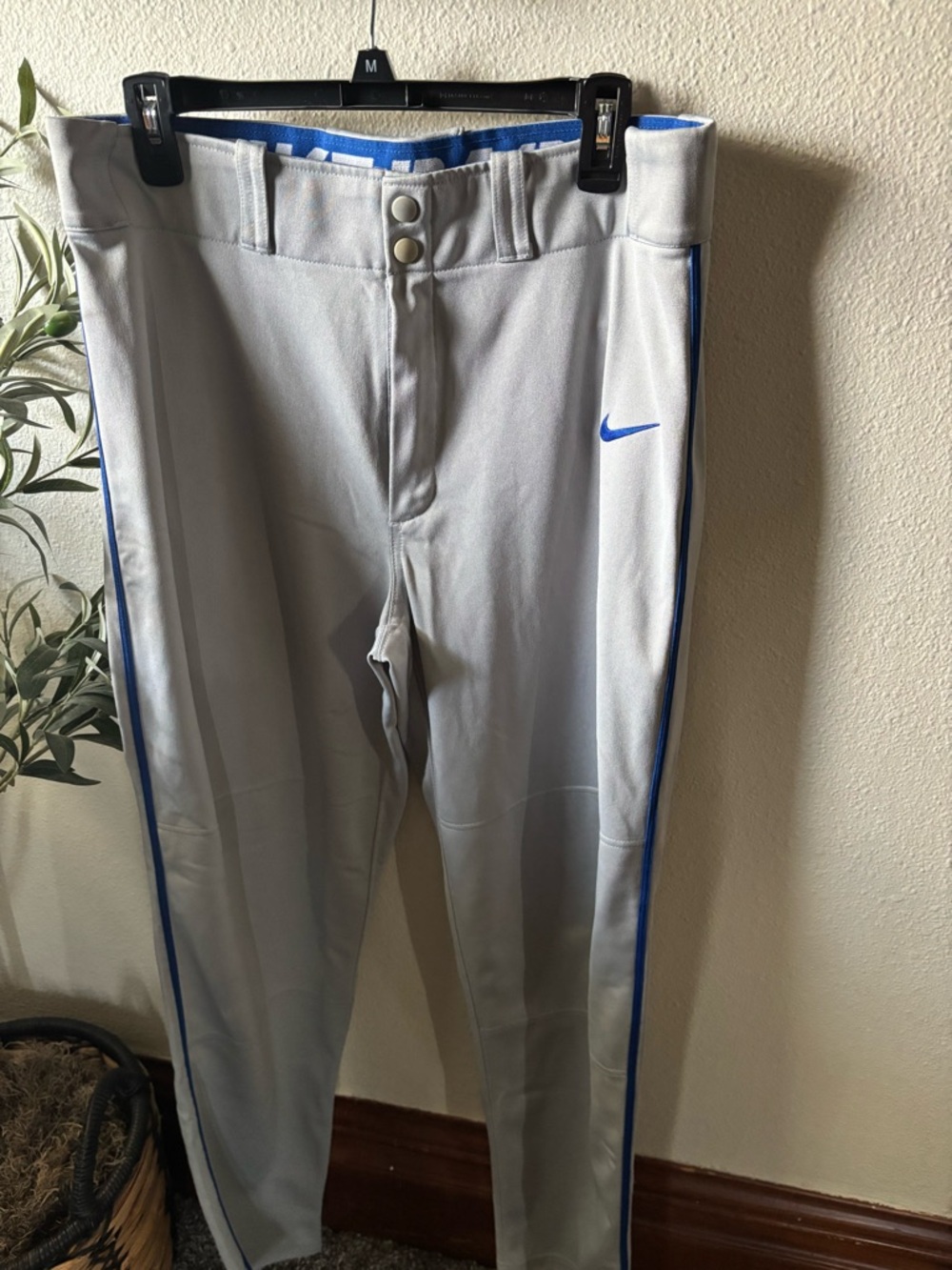 Nike Men’s Light Gray baseball pants with Blue Trim